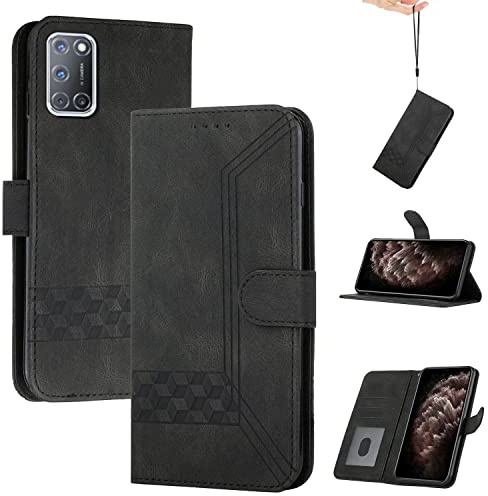 OKZone Kompatibel mit Oppo A94 4G/Oppo F19 Pro 4G/Reno5 F 4G/Reno5 Lite Hülle, PU Leder Handyhülle Wallet Schutzhülle Magnetisch, Klapphülle Tasche Flip Case Cover Handytasche Etui (Schwarz)