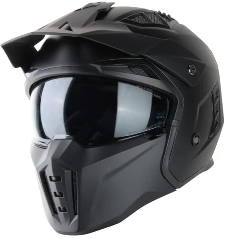 VINZ Kioto Jethelm / Streetfighter Helm | ECE 22.06 zugelassen | Motorradhelm | Rollerhelm mit Sonnenvisier / Sonnenblende | Jet Helm Mit abnehmbarem Kinnschutz - Matt Schwarz