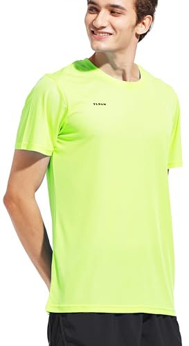 TLRUN Men's Ultra Lightweight Running Shirts, Dry Fit Marathon Top Tee, Cool Short Sleeve Athletic T-Shirts(Large, Yellow)