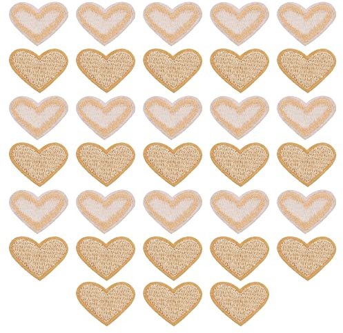 sourcing map Parches para Planchar en Forma de Corazón, Pegatina de Apliques de Amor Cosido Bordado en Beige para Ropa Chaqueta Mochila Zapato Reparación Decoración, Paquete de 33