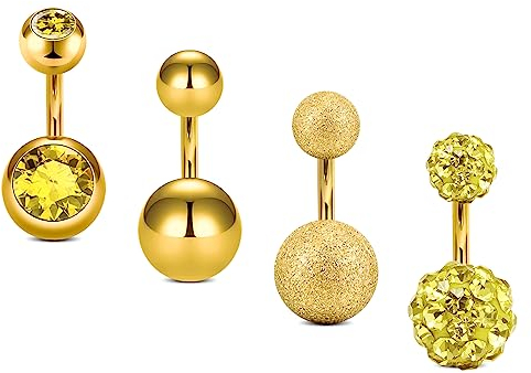 Rajnard Bauchnabelpiercing 14G 6mm Gold Bauchstangen Chirurgenstahl CZ Diamant Bauchnabelpiercing Nabelstange Bauchnabelring Piercingschmuck für Frauen Männer