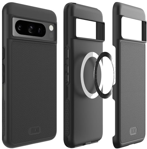TUDIA MergeGrip kompatibel für Google Pixel 8 Pro Hülle 2023, [MagSafe-kompatibel] Schlanke Doppellagige Erhöhte Kante rutschfest Magnetisch [eingebauter Magnet] in Militärqualität – Matt Schwarz