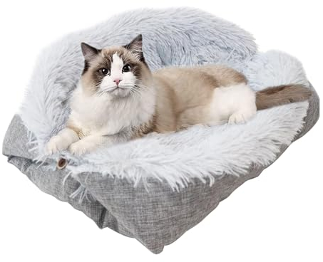 Aicharynic Cama Mullida para Gatos, 2 en 1 Sofá, Manta de Felpa Suave para Gatos y Perros Pequeños, Lavable, Cojín para Dormir (60 x 50 cm)