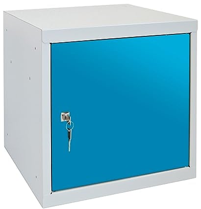PROREGAL Schließfachwürfel Blocky mit Zylinderschloss + 2 Schlüssel | HxBxT 40x40x40cm | Lichtgrau/Lichtblau | Schließfachschrank Metallspind Wertfachschrank