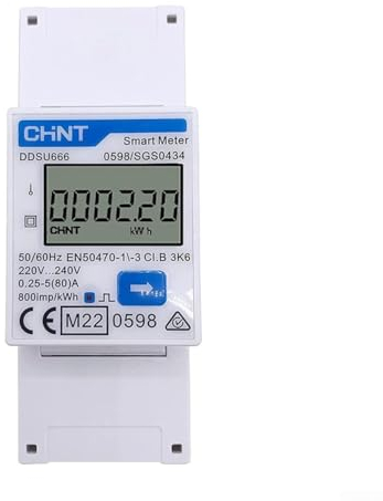 Oniissy DDSU666 Stromzähler Einphasiger Rail DIN,Ideal für Stromrechnung, Solaranlagen PV System, Elektrofahrzeug Ladegerät,220-240 V, 5(80) A 50/60 Hz, 800 lmp/kWh Vierleiter-Energiezähler