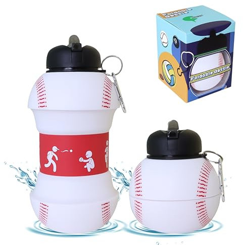 CODiLLO Borraccia, Borraccia Bambini, Borraccia ragazzi, Borraccia pieghevole, Borraccia silicone, Borraccia senza BPA, Borraccia bambino, Idea regalo (1 Liltro, Baseball)