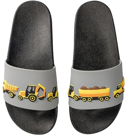 Dedoles Sliders & Slippers for Women, Men & Kids Non-Slip Shower Sandals Funny Designs Beach Shoes for Home Garden Bathroom Poolside Gift, Color: Digger Loaders, Size: 11UK