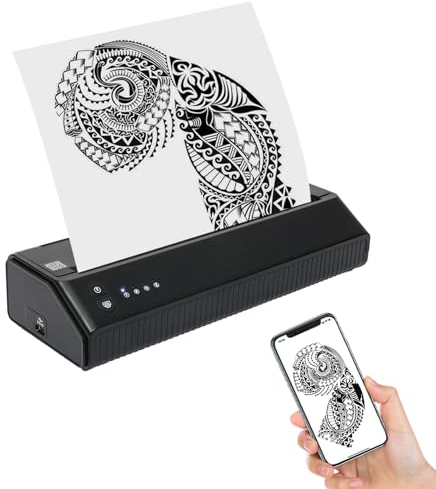 Yolancity Tattoo Transfer Maschine für Android, iOS und iPad, Wireless Tattoo Stencil Drucker Thermodrucker Printer Transfermaschine, 26.5 x 9.3 x 5.3cm, Schwarz