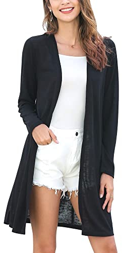 MessBebe Cardigan Donna Lungo Leggero Aperto Davanti Manica Lunga Diviso Casuale Traspirante Eleganti Giacca Tops per Primavera Estate Nero S