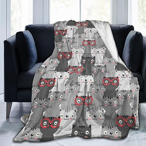 TORR Fleecedecke mit niedlichem Tier-Katzenmuster, weiche Flanelldecke, Dekoration für Couch, Sofa, Geschenke, 203 x 152 cm