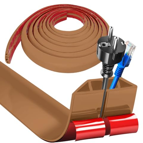 Flexibler Kabelkanal 5cmx3.0m, Selbstklebend Boden Kabelbrücke, Flexibler Kabelabdeckung Kabelschutz Kabelschacht für Netzkabel Haus Schule Büro Lager, Braun