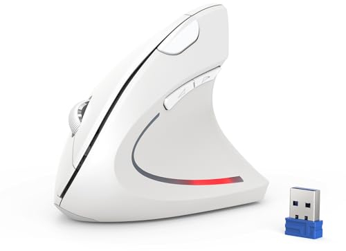 TECKNET Souris Verticale, 4800 DPI Souris sans Fil Ergonomique, Protège Le Bras, Souris sans Fil 6 Boutons pour PC, Ordinateur Portable, Mac, Blanc