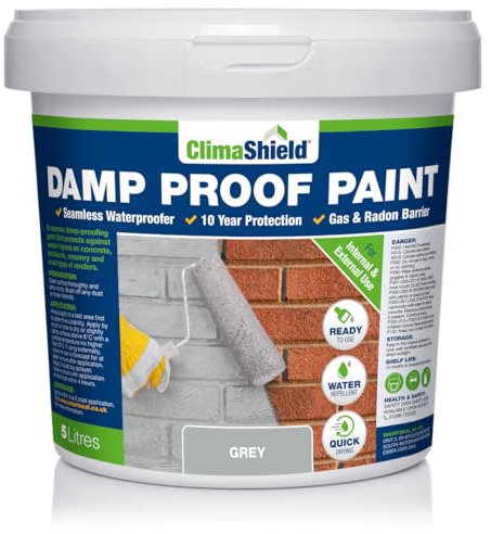 SmartSeal Damp Proof Grey Paint - 5 Litres - For Interior & Exterior Walls, Ceilings and Floors. Helps Prevent Water-Ingress and the Spread of Penetrating Damp (Grey)