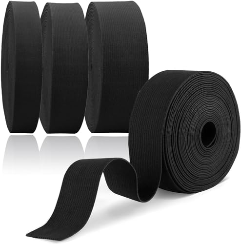 Gummiband, Gummiband Nähen, Elastisches band, Gummilitze, 10mm 20mm 30mm 40mm für Hosengummi DIY Handwerk Stoffe zum Nähen, Nicht Leicht Verformbar, Schwarz,5Meter, 4 Stück