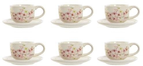 Home ESPRIT Juego de 6 Tazas con Plato Amarillo Blanco Rosa Lila Metal Dolomita 180 ml