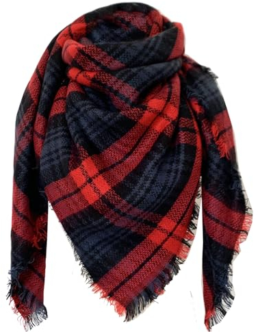 DELEY Retro Damen Tartan Schal weicher karierter karierter Schal Wickelschal Decke Schals Rot und Blau