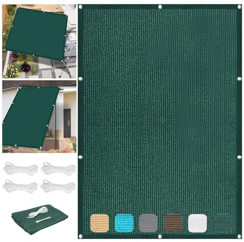 Sonnensegel 1.5 x 8 m Atmungsaktiv Markisenstoffe Meterware Wasser Luftdurchlässig mit Ösen Befestigungs Kit für Garten Balkon Terrasse Patio, Dunkelgrün