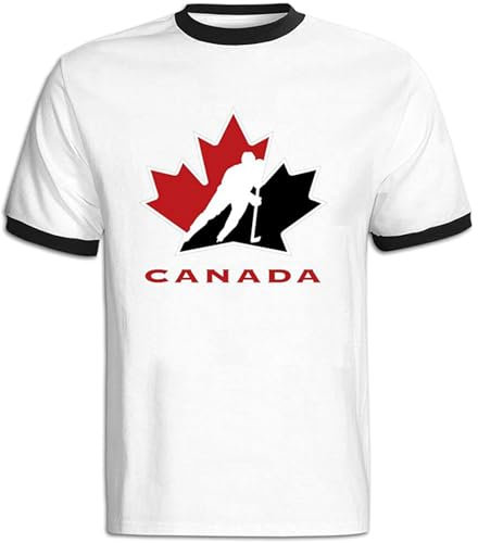 Custom Men's Two Toned Funny Hockey Canada Tee Black T-Shirt White S