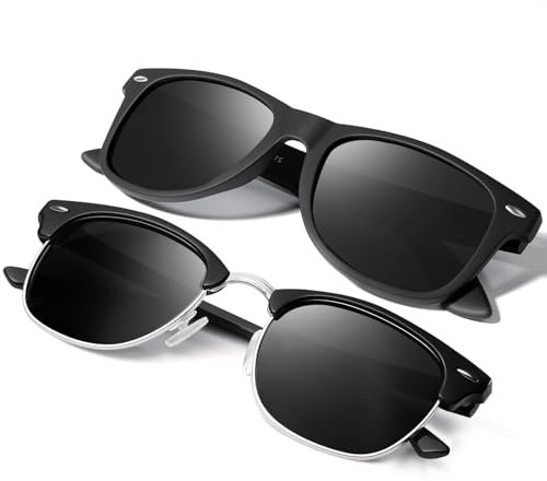 Occhsouo Polarisierte-Sonnenbrille-Herren-Damen-Sonnenbrillen-UV400-Schutz-Unisex-Klassische-Retro-Schwarz-Polarisiert-Sonnen brille für Fahren Camping Reise
