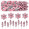 Alupssuc 24pcs Poinsettia Christmas Tree Decorations,Box 12pcs Poinsettia Artificial Flowers+12pcs Holly Berry Stem for Christmas Wreath Decorations,Xmas Tree Decorations,Christmas Decor,SilverPink
