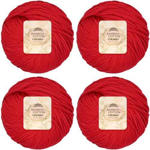 JubileeYarn Bamboo Cotton Chunky Yarn - 100g/Ball - Carmine Red - 4 Balls