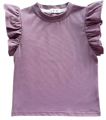 Mädchen T-Shirt mit Rundhalsausschnitt, Rüschen, kurzärmelig, Strickoberteil, bequemes Sommer-T-Shirt Shirts Langarm Damen (Purple, 4-5 Years)