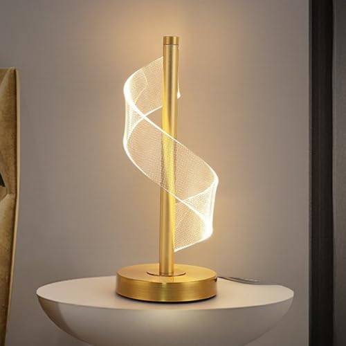 Mengjay Modern LED Tischleuchte Dimmbar Tischlampe 3 Farbtemperatur,Nachttischlampen,Augenschutz Schreibtischlampe,Nachtlicht für Schlafzimmer Wohnzimmer (Gold)