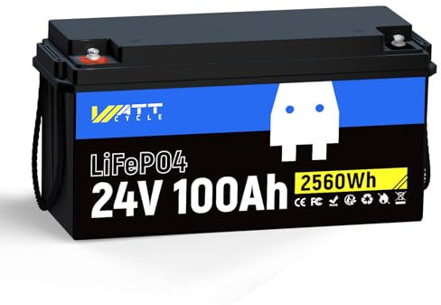 WattCycle 24V 100AH LiFePO4 Lithium Batterie, Deep Cycles Akku mit Low-Tem Schutz, Max. 2560W für netzunabhängige Solarsysteme, ideal für Trolling-Motoren, Wohnmobile, Wohnwagen, Haushalt
