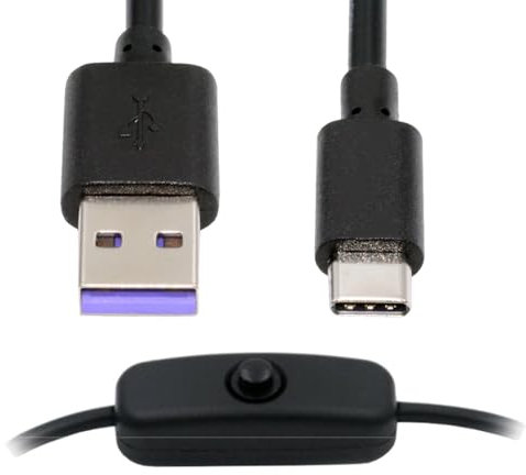 CY Câble Type-C USB2.0 vers Type-A avec interrupteur marche/arrêt USB-C pour lampe de bureau DC 5 V, ventilateur, caméra (100 cm)