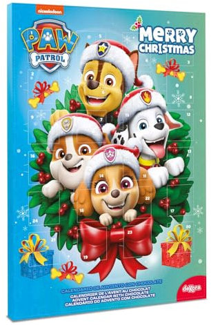 dekora Paw Patrol Adventskalender mit Girlande – mit 24 Pralinen – insgesamt 50 g – Milchschokolade – natürliche Farbstoffe – speziell für Weihnachten