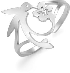 Dreamtimes Kolibri Kardinal Ringe für Frauen Zierliche Vogel Blume Verstellbare Ringe Starke Mutige Freie Kolibri Ringe Offene Ringe Schmuck Geschenke (Silber)