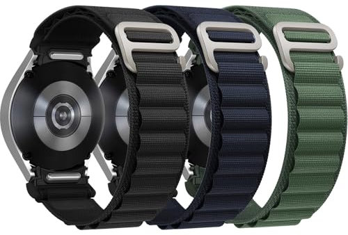 Cinturino Alpine Loop per Samsung Galaxy Watch 7/6/5/4/FE 40mm 44mm/Watch 6 Classic 47mm 43mm/4 Classic 46mm 42mm/5 Pro 45mm Uomo,20mm One Click G‑Hook Rugged Nylon Sportivo Cinturini,3 Pezzi