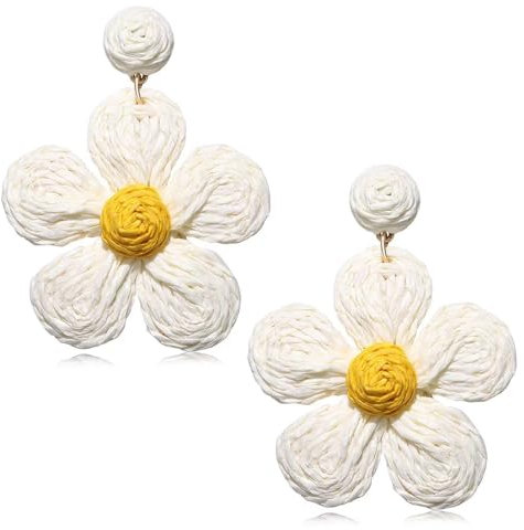 TOFBS Ohrringe für Damen - Boho Persönlichkeit Statement Baumeln Rattan Blume Ohrringe Groß Hypoallergene Hawaiian Holiday Style Modeschmuck (Weiß)