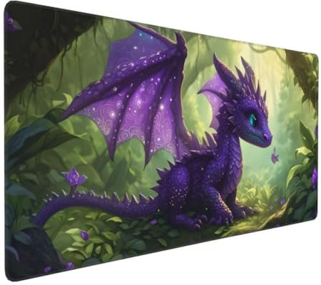 Gaming Mauspad Lila Mauspad XXL 900x300x3mm XXL Mousepad Drachen Schreibtischunterlage, mit Anti Rutsch Basis Mouse Pad, Wasserdicht, Langlebig Desk Mat für Tastatur und Maus, Gaming Zubehör G4-570