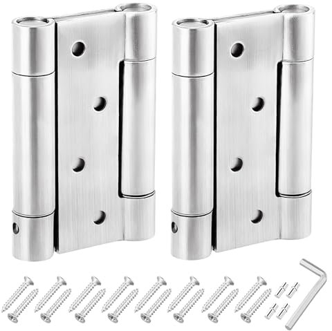 Dokeno 2 Piezas 4 Pulgadas Bisagra Resorte Doble Acción Resistente 100 mm, Bisagras de Puertas de Acero Inoxidable con Tornillos, Bisagra Cierre Automático, para Puertas de Cocina Cafetería Bar