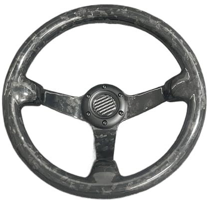 CAFFEN Sportlenkrad 14 Zoll Kohlefaser Lenkrad Racing Drift 3,5 Zoll Deep Dish Auto Universal Holzlenkrad(Universal-no Logo)