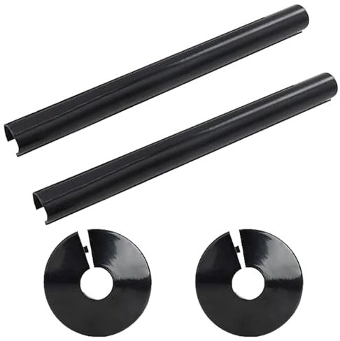 REEKNOKOL Lot de 2 Cache-tuyaux et Colliers de radiateur, Manchons de Protection de tuyaux en Plastique, Cache-tuyaux Noirs, 15 mm x 200 mm, Colliers de Protection de tuyaux pour radiateur