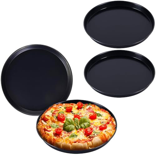 PALUPLUS 4 Teglie Pizza Tonde in Lamiera Blu, Diametro 32 cm e Altezza 2,5 cm, Bordo Basso, Resistente fino a 250°C, per Pizze e Focacce, Made in Italy -3225F