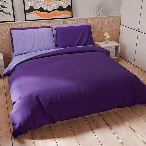 PETTI Artigiani Italiani - Set Copripiumino Singolo 150x200 cm (1 Federa 50x80 cm Inclusa), Parure Copripiumino Morbida Microfibra Tinta Unita Lilla - Viola