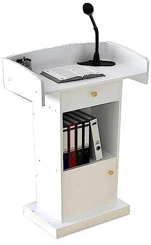 WOTZOV Rednerpult Podiumständer Rednerpulte aus Holz mit geräumigen Schubladen Kanzeln für Kirchen für Schulklassenzimmer Hotel-Tagungsräume Podien Mode,Weiß 60x42x124CM