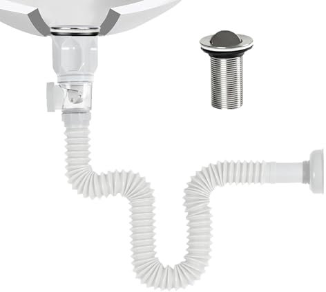 Kit di Scarico 1-1/2‘’ Lavandino Bagno Tubo Scarico Lavandino Scarico Lavandino Cucina Piletta Lavabo Bagno con Filtro Pop-Up Tappi Scarico Estensibile 300-1000MM Lavabo Prova Odori Insetti(Bianco)