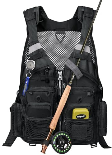 Gonex Fly Fishing Vest for Men Women, Trout, Adjustable Size, 18 Pockets | 14 SBS Zipper Pockets, 4 Breathable Mesh Pockets, Reflective Stripes, Hanging Design, Outdoor Trout Bass Fishing