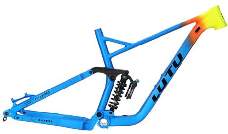 27.5/29er Mountainbike Federungsrahmen 15.9 17.9 DH Softtail Downhill Fahrrad Rahmen Aluminium-Legierung Rahmen 148mm Boost Steckachse Scheibenbremsrahmen Mit Stoßdämpfern(Blauw,27.5*17.9)