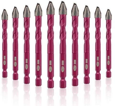 QUEFORET Foret Excentrique à Tête Oblique 8mm - 10 Pièces Meches Briques pour Bois Plastique Maçonnerie Béton, Forage Humide Carrelage Céramique Marbre Verre, Tige Hexagonale à Changement Rapide