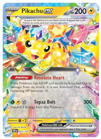 Pikachu ex 057/191 - Tarjeta de Pokémon ultra rara | Cartas Pokémon raras | Pokémon EX | Chispas crecientes | Pokémon escarlata y violeta | Autenticado por Titan Cards