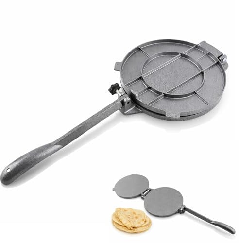 Uno Casa Prensa De Tortilla De Hierro Fundido, 8 Pulgadas, Máquina De Tortillas Presazonadas Prensa Tortillas Tortitas Maquina Con 100 Piezas De Papel Pergamino Para Tortillas De Maíz Roti Taw (negra)