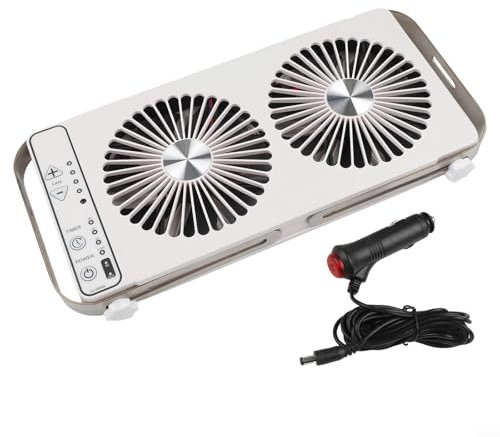 HOHOVYVY Ventilator 12V Wohnmobil,Wohnmobil Dachfenster Ventilator Doppelreihen Lüfter Mit 4 Geschwindigkeitsstufen 37,5-58,9CM Verstellbar(White)