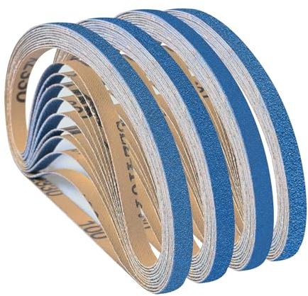 UMXIUO 32 Pezzi Nastri Abrasivi 9 x 533 mm 40/60/80/120 Grana | Corindone Zirconio Nastro Abrasivo, Carta Abrasiva per Levigatrice a Nastro, per Lucidare Metallo, Legno