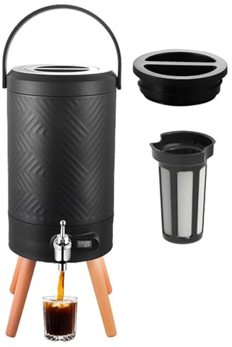 Isolierter Getränkespender für Kaffee, 5-Liter-Heißwasserspender aus Edelstahl mit Filter, LED-Anzeige, Thermoskanne mit Zapfhahn für Heißwasser, Tee und Milch(Black)