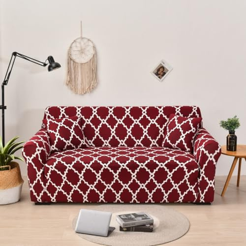 Sofa Überzug 2 Sitzer Rot Vintage Sofabezug Wohnzimmer Protector Stretch,Kratzfester rutschfest Sofahusse,Abnehmbare Waschbar,Strapazierfähig Und Pflegeleicht